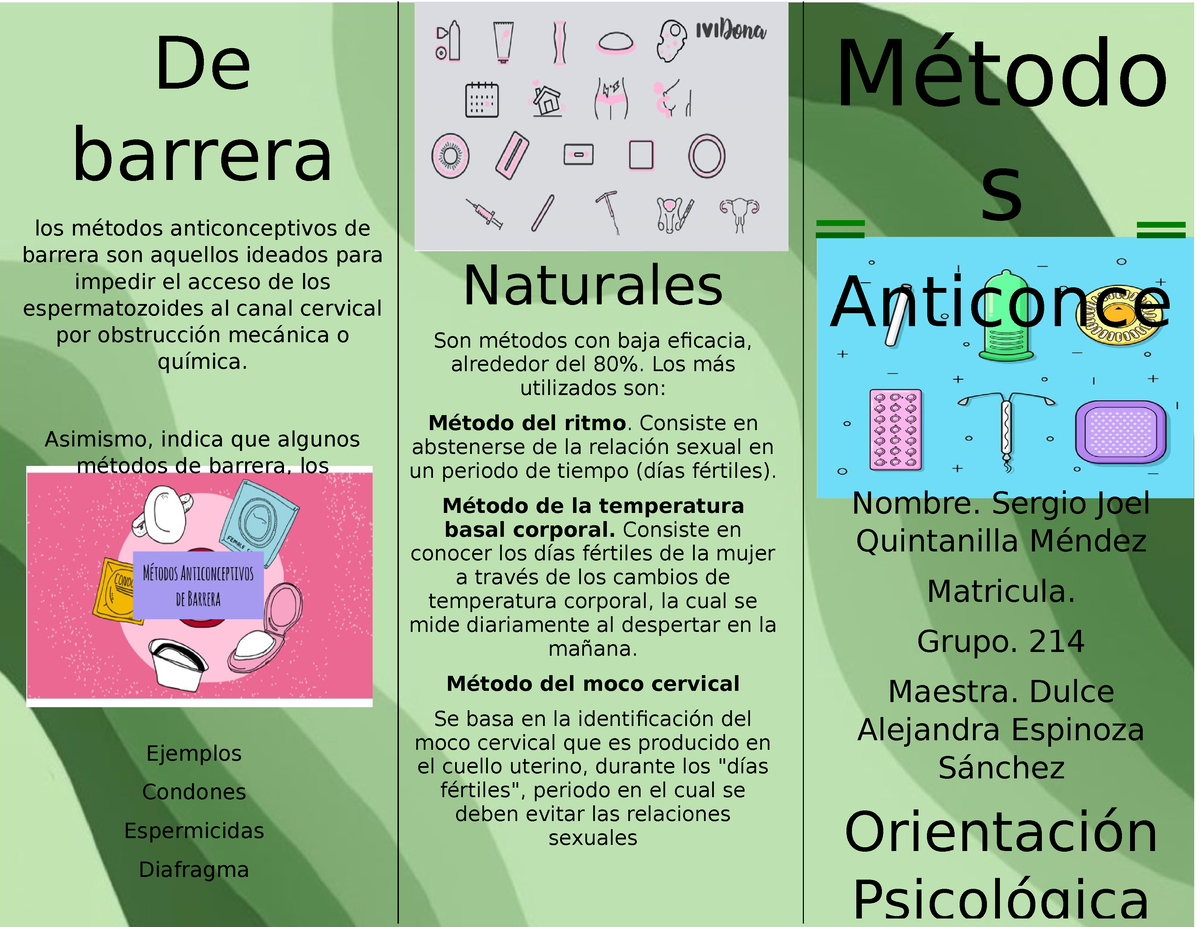 【trípticos De Los Métodos Anticonceptivos】